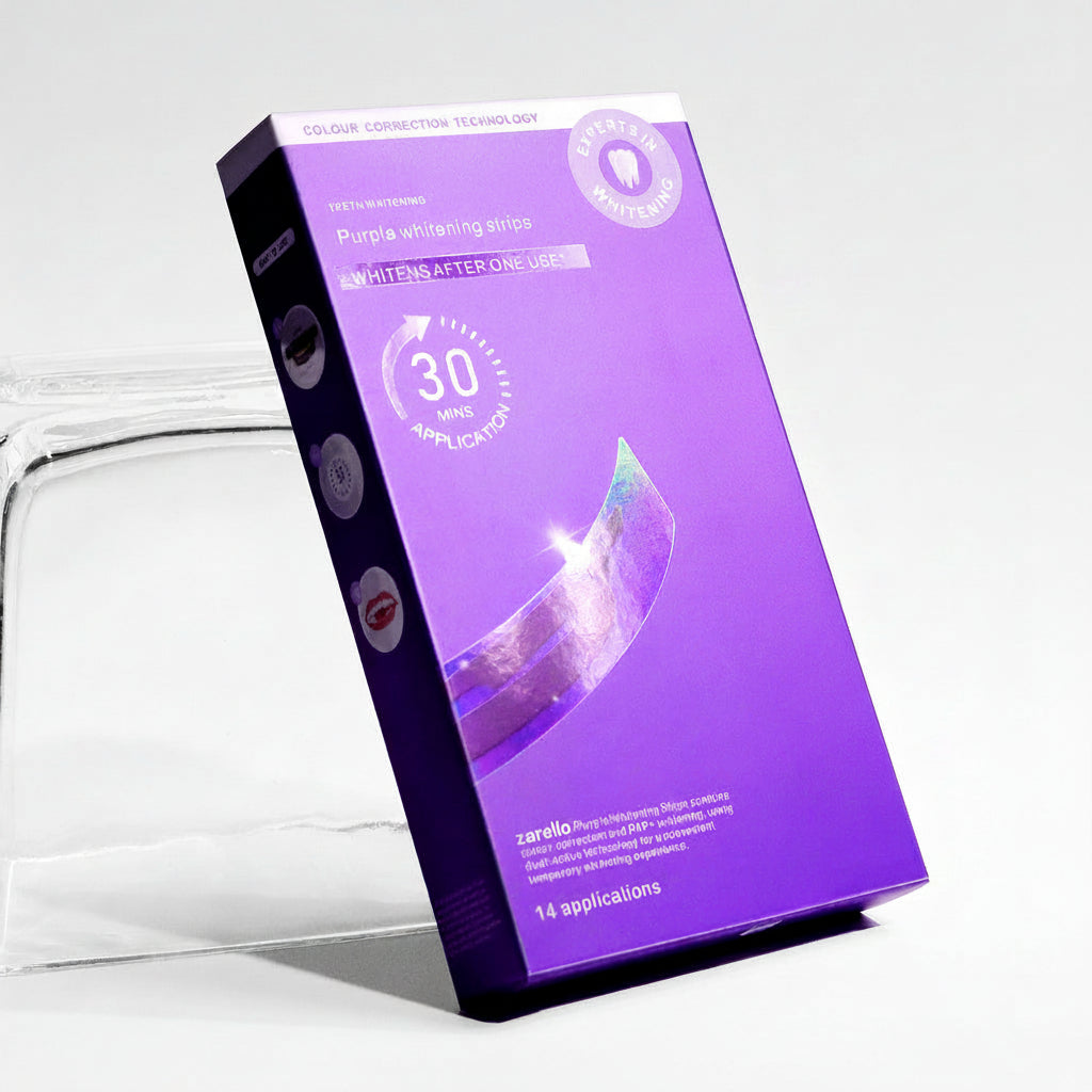 V34 Purple Teeth Whitening Strips in Small Purple Box