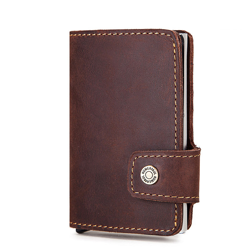 Leather Automatic Pop Up Credit Card Case Business Card Case Metal Aluminum Card Holder RFID Card Holder