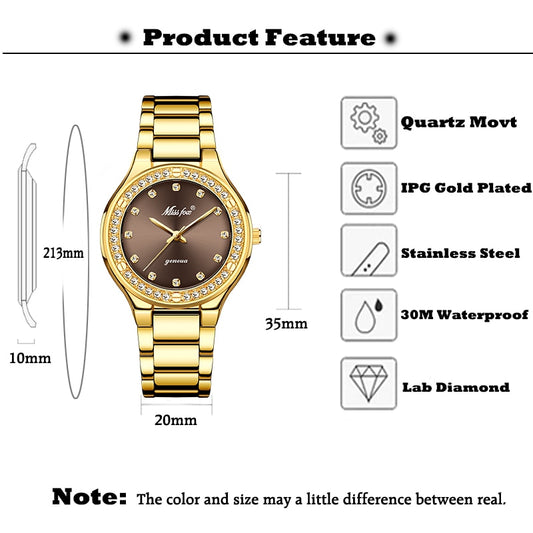 Elegant Woman Watch Luxury Brand Female Wristwatch Japan Movt 30M Waterproof Gold Expensive Analog Geneva Quartz Watch