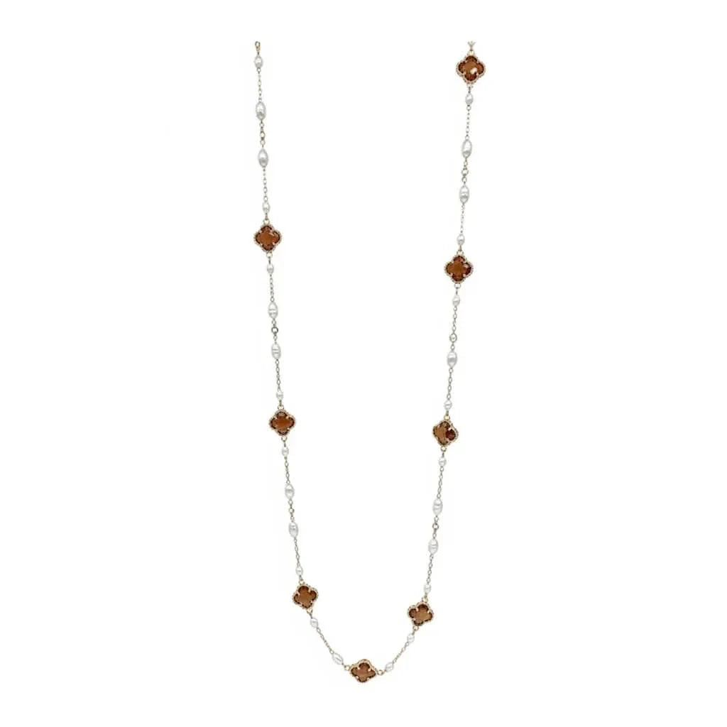 Clover Crystal Freshwater Pearl Long Necklace