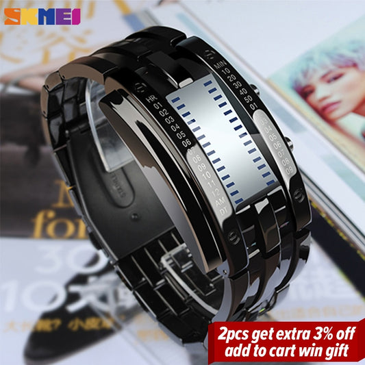 SKMEI 0926 Fashion Creative Sport Watch Men Stainless Steel Strap LED Display Watches 5Bar Waterproof Digital Watch reloj hombre