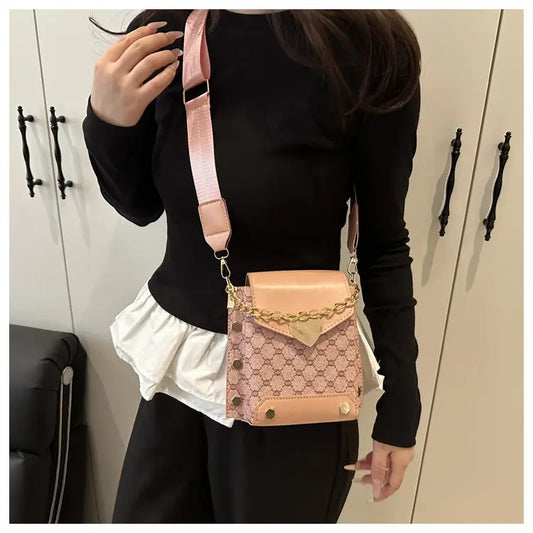 Bolso cruzado retro blanco y dorado con cadena para mujer