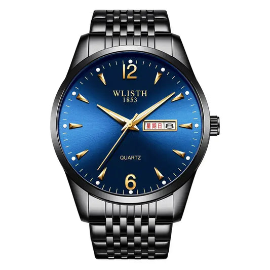 Reloj de cuarzo negro para hombre con pantalla LED y correa de acero inoxidable
