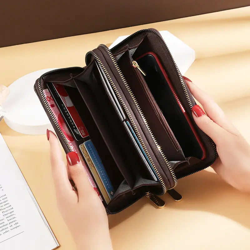 Women's Premium Double Zipper Wallet – Large Capacity Korean Style Clutch Phone Purse