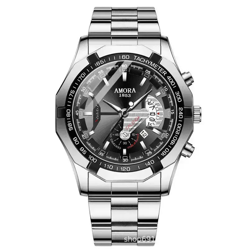 AMORA Men's Luxury Stainless Steel Chronograph Watch – Waterproof Quartz Wristwatch with Date Display