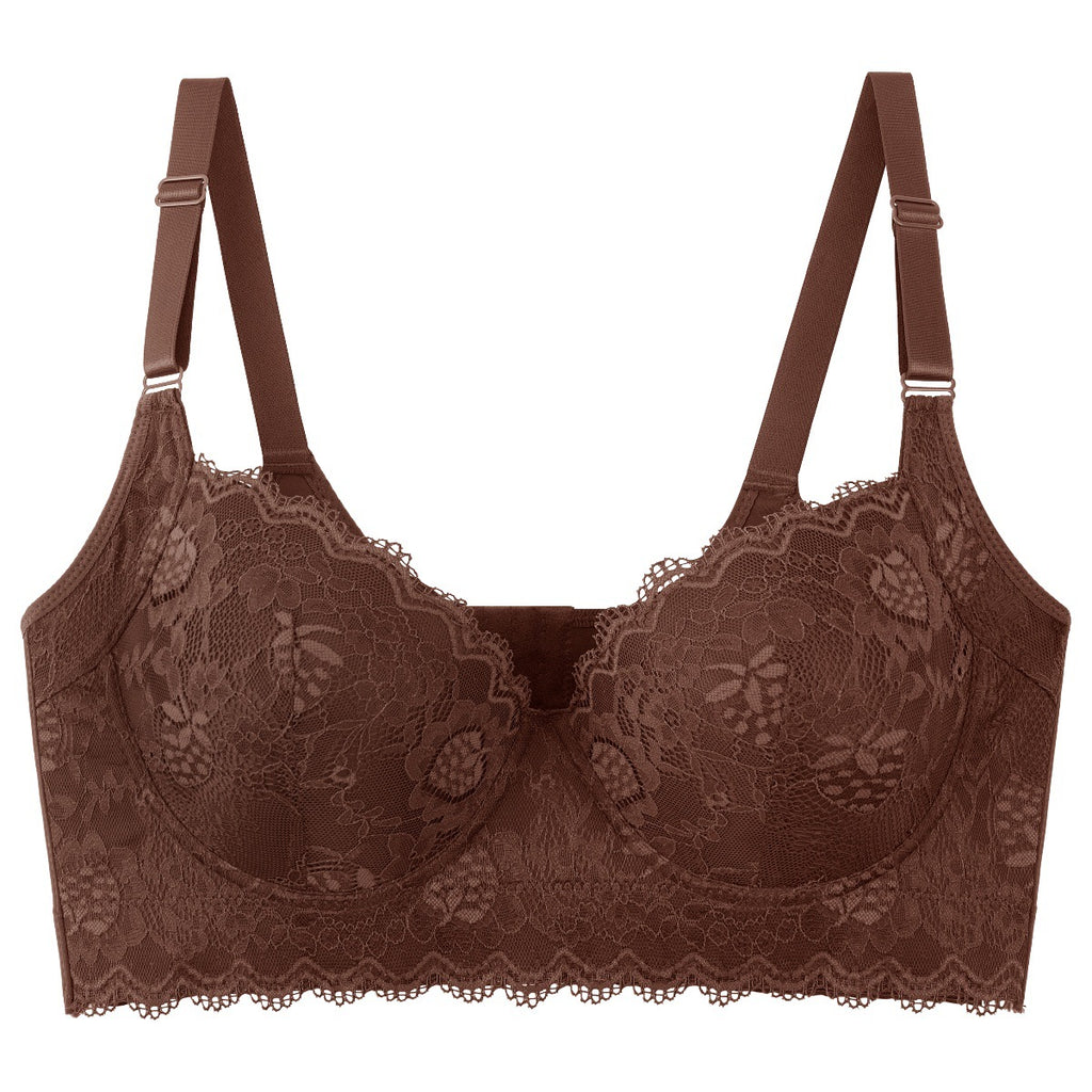 Sexy Lace Seamless Bra for Women with Steel Ring, Push-Up, Side Support, Anti-Sagging, Deep V Neckline, Large Size