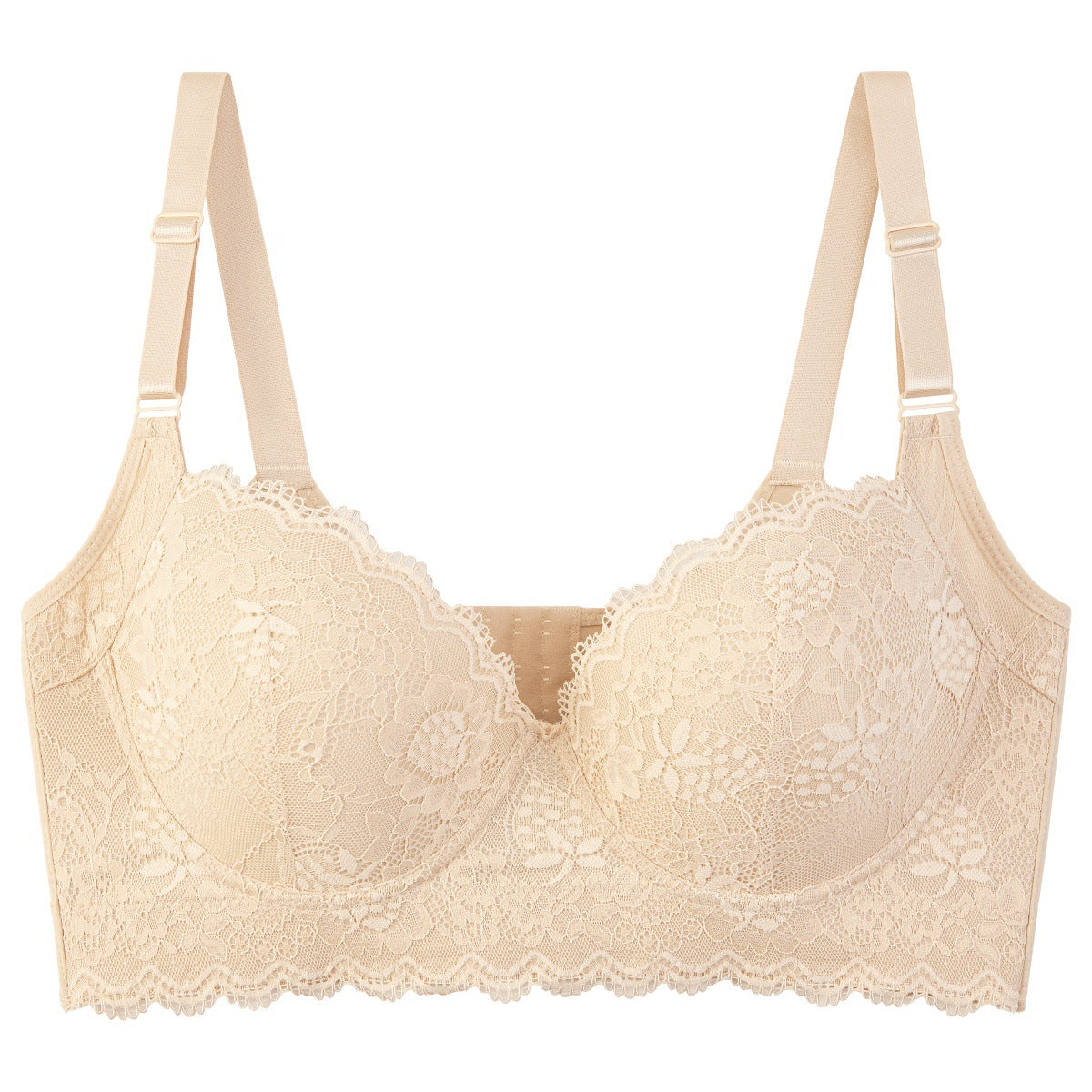 Sexy Lace Seamless Bra for Women with Steel Ring, Push-Up, Side Support, Anti-Sagging, Deep V Neckline, Large Size