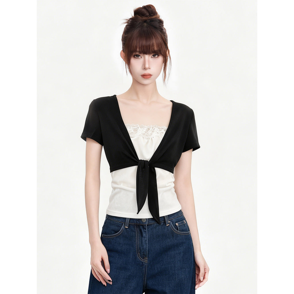 Short Sleeve T-Shirt for Women  Tie-Up Slim Fit Top