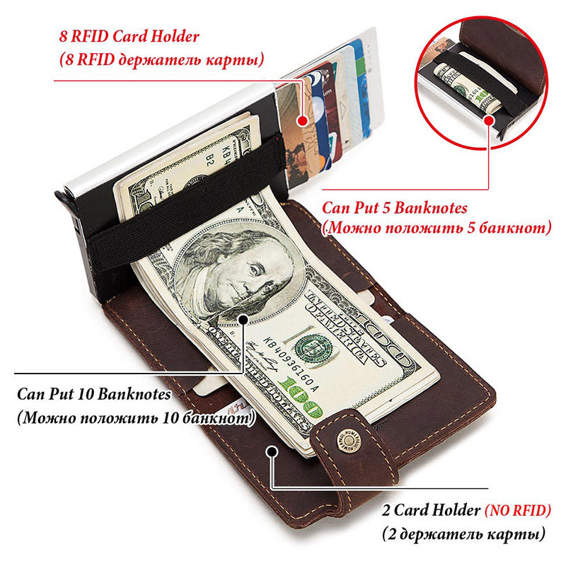 Leather Automatic Pop Up Credit Card Case Business Card Case Metal Aluminum Card Holder RFID Card Holder