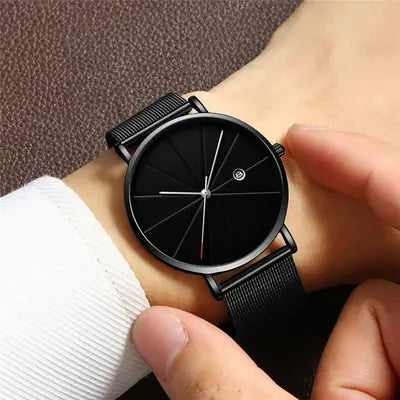 Men's Rose Gold Mesh Watch with Meridian Scale