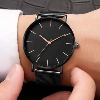 Men's Rose Gold Mesh Watch with Meridian Scale