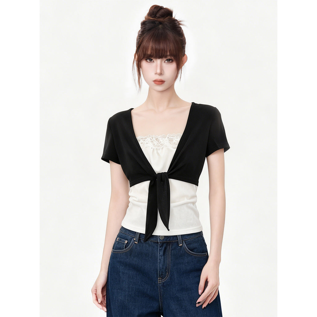 Short Sleeve T-Shirt for Women  Tie-Up Slim Fit Top