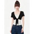 Short Sleeve T-Shirt for Women  Tie-Up Slim Fit Top
