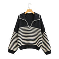 Style V-Neck Striped Knit Sweater Women's 6027