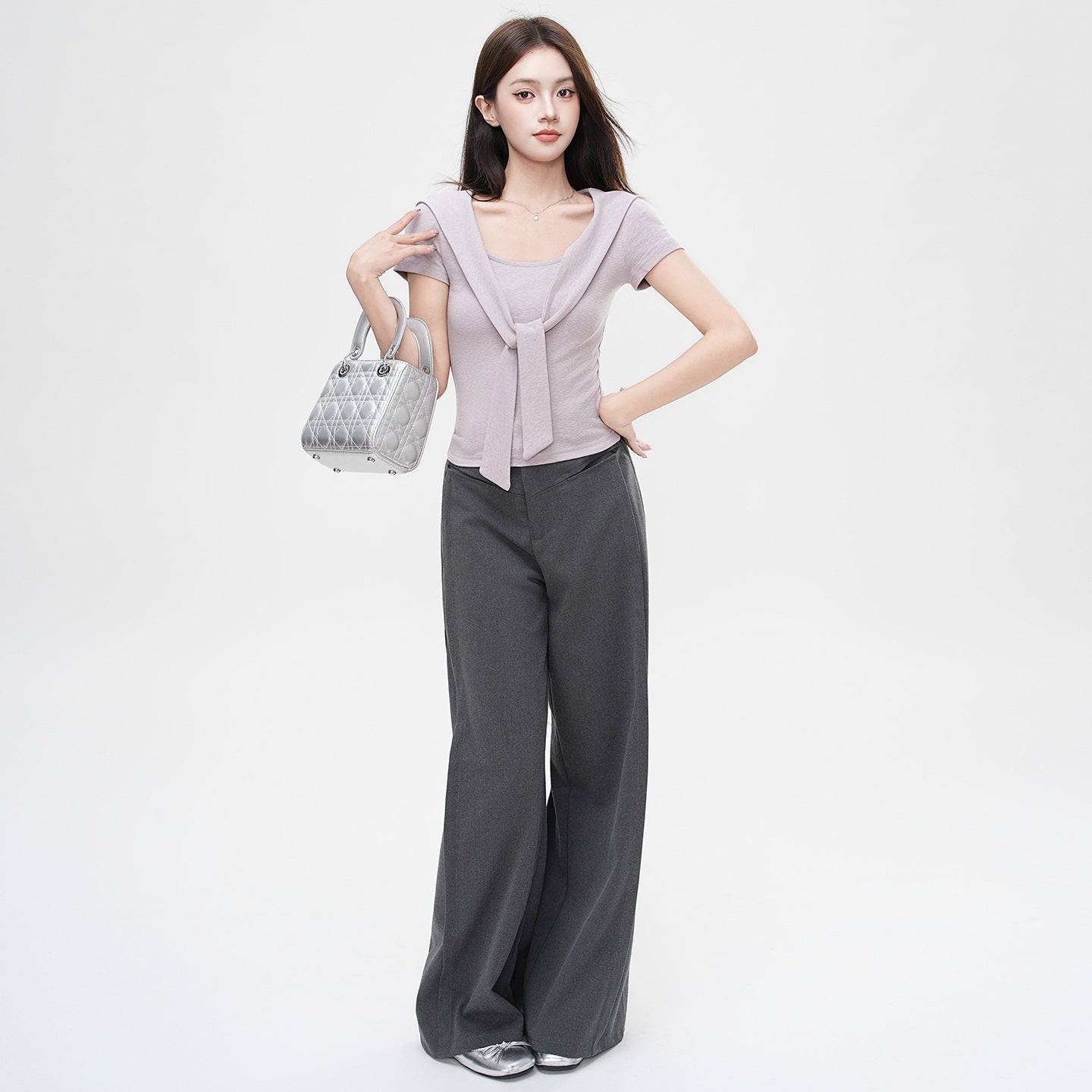 False Two-Piece Design Shoulder Cape V-Neck Short Sleeve T-Shirt Women's Unique Fitted Crop Top