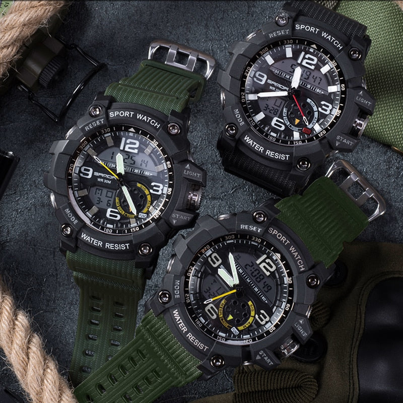 SANDA 739 Brand Wrist Watch Men Watches Military Army Sport Style Wristwatch Dual Display Male Watch For Men Clock Waterproof Hours