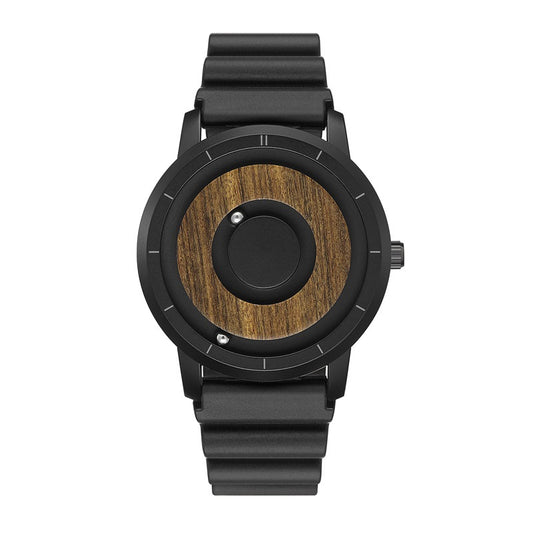 Wooden disk magnetic double steel ball personality creative no pointer trend quartz watch suitable for female and male couples