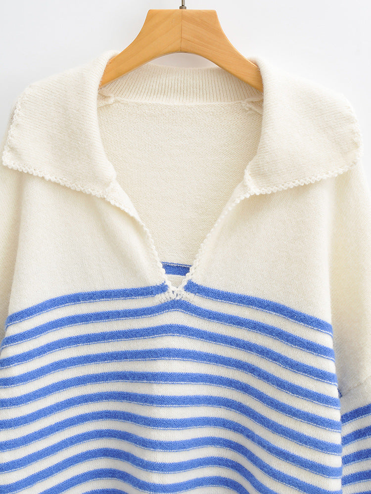 Style V-Neck Striped Knit Sweater Women's 6027