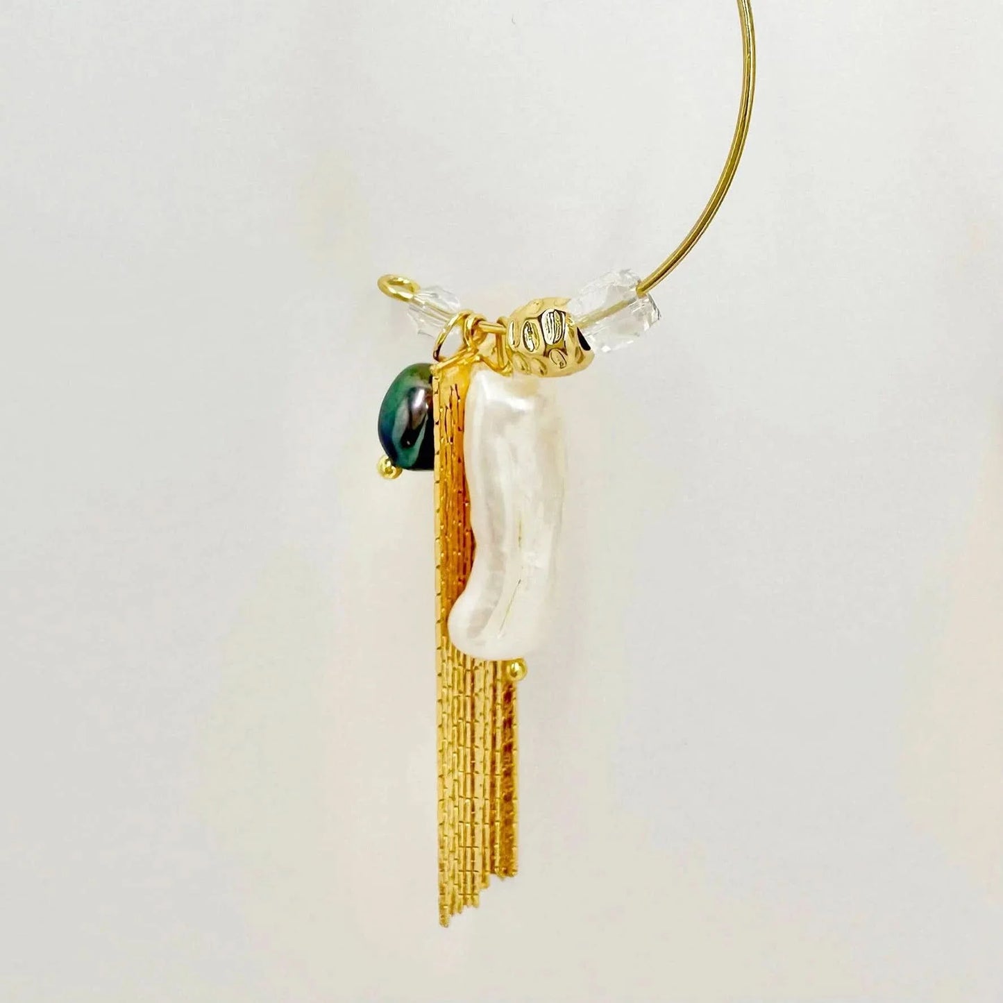 Gold Hoop Baroque Pearl Tassel Earrings
