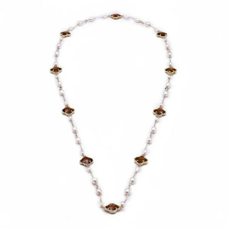 Clover Crystal Freshwater Pearl Long Necklace