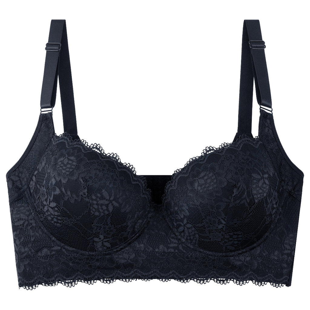 Sexy Lace Seamless Bra for Women with Steel Ring, Push-Up, Side Support, Anti-Sagging, Deep V Neckline, Large Size