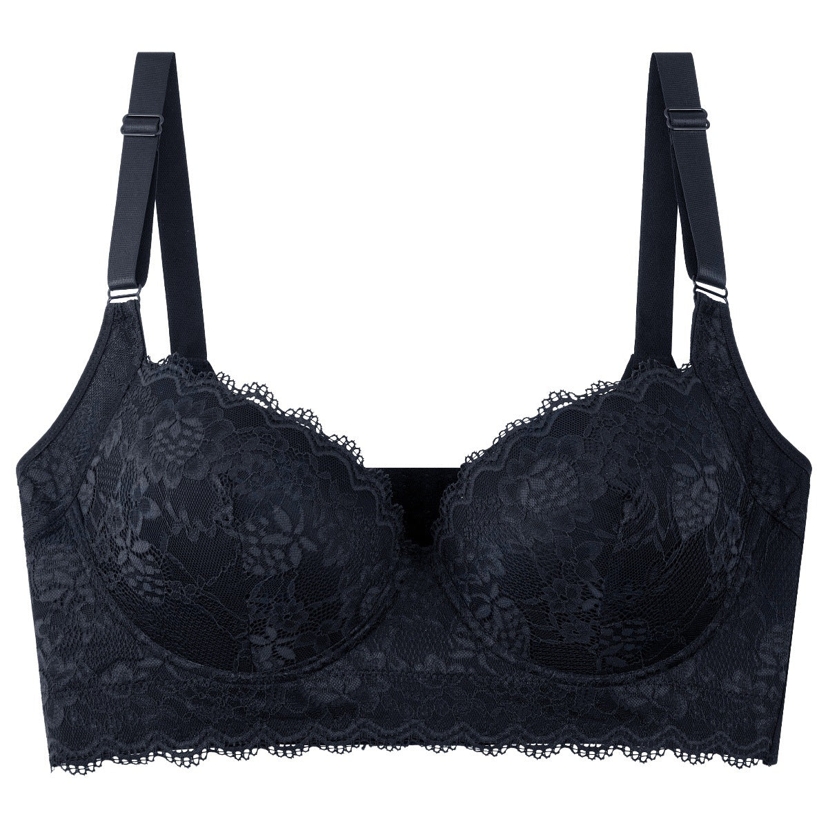 Sexy Lace Seamless Bra for Women with Steel Ring, Push-Up, Side Support, Anti-Sagging, Deep V Neckline, Large Size