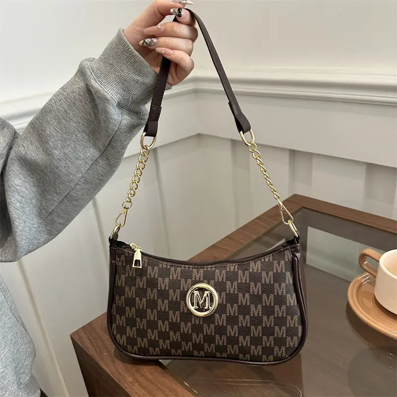 French Style Printed Chain Shoulder Bag for Women