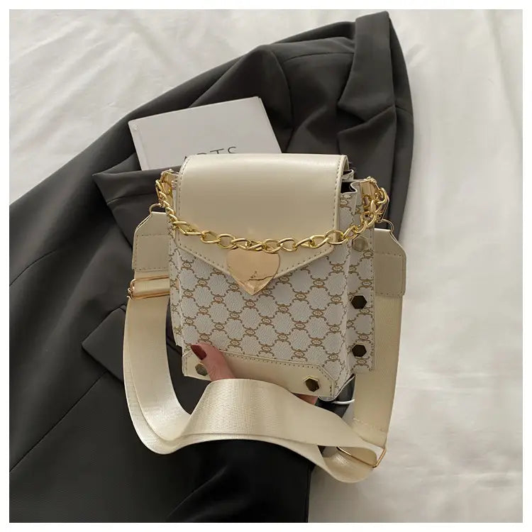 Retro White & Gold Chain Crossbody Bag for Women