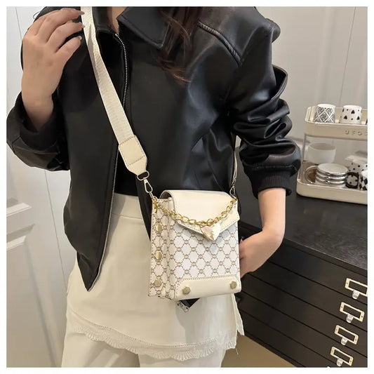 Retro White & Gold Chain Crossbody Bag for Women