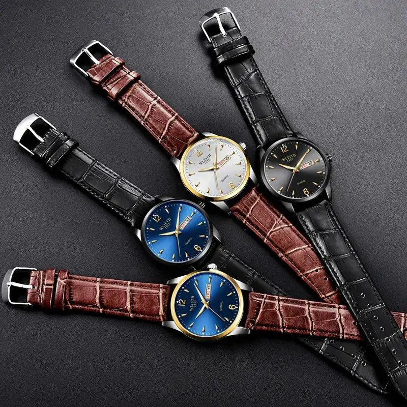 Men's Black Quartz Watch with LED Display & Stainless Steel Band