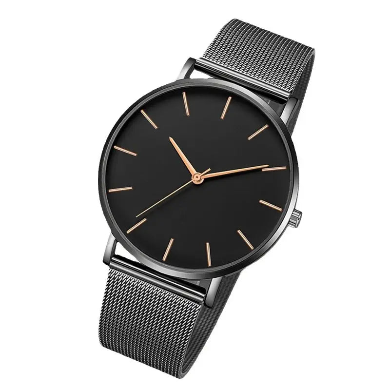 Men's Rose Gold Mesh Watch with Meridian Scale