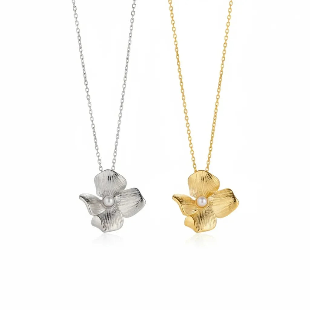 Silver Gold Flower Adjustable Pearl Necklace