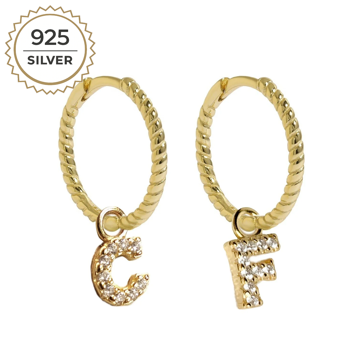 LARGE MALEA HOOPS with LETTER CHARMS 1,5cm