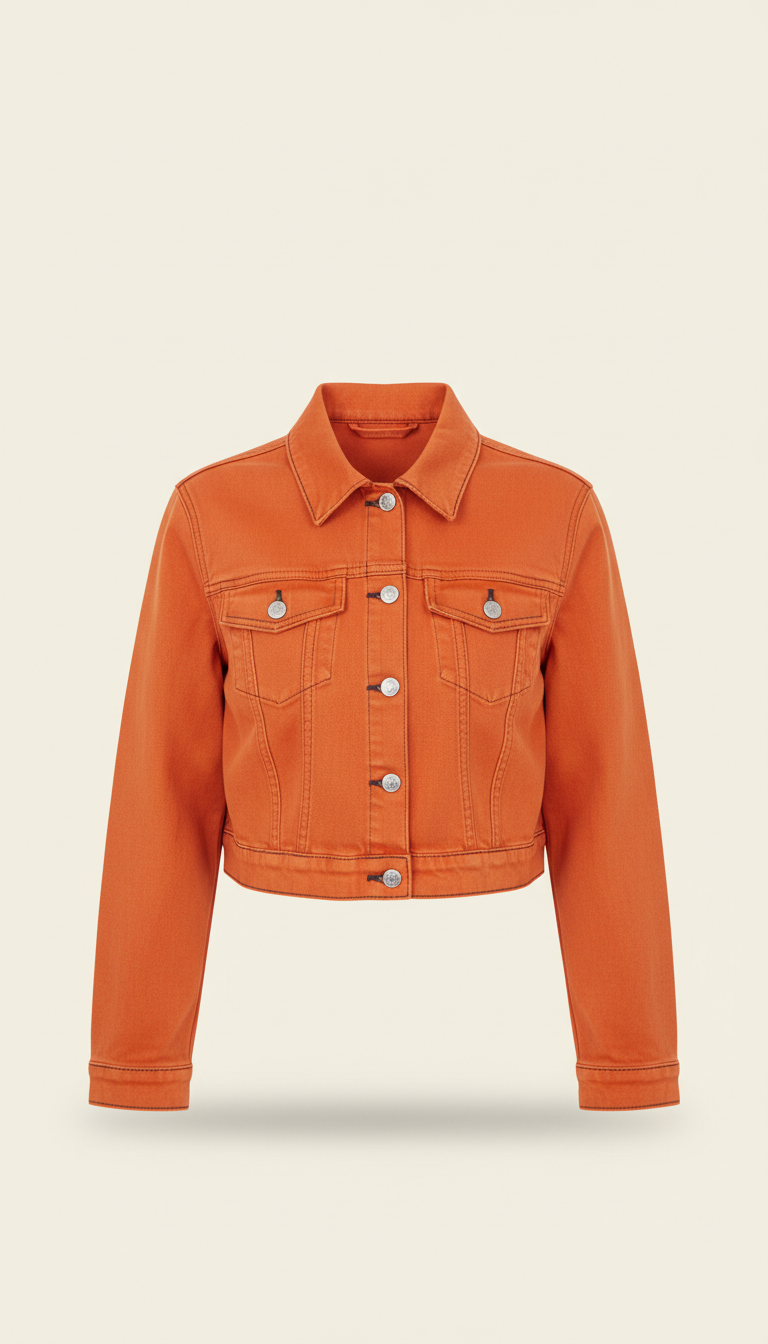 Tangerine Orange Cropped Denim Jacket
