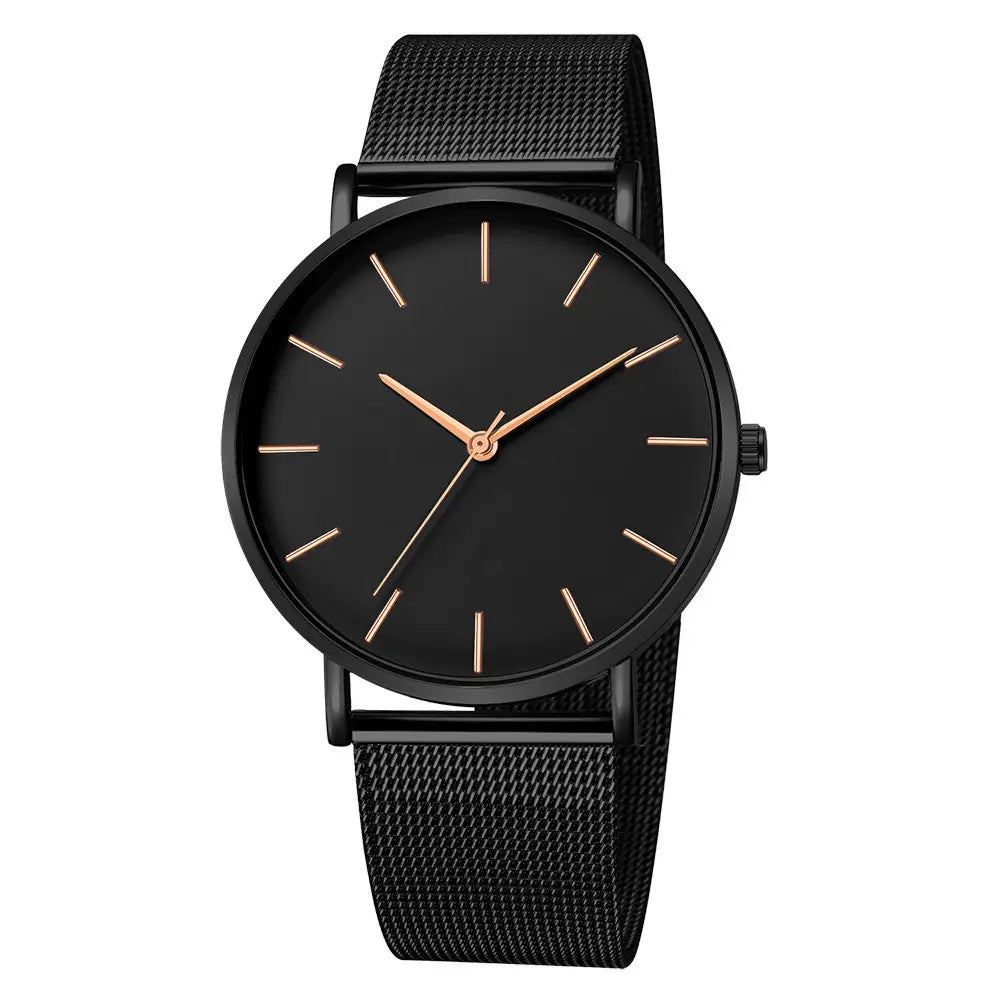 Men's Rose Gold Mesh Watch with Meridian Scale