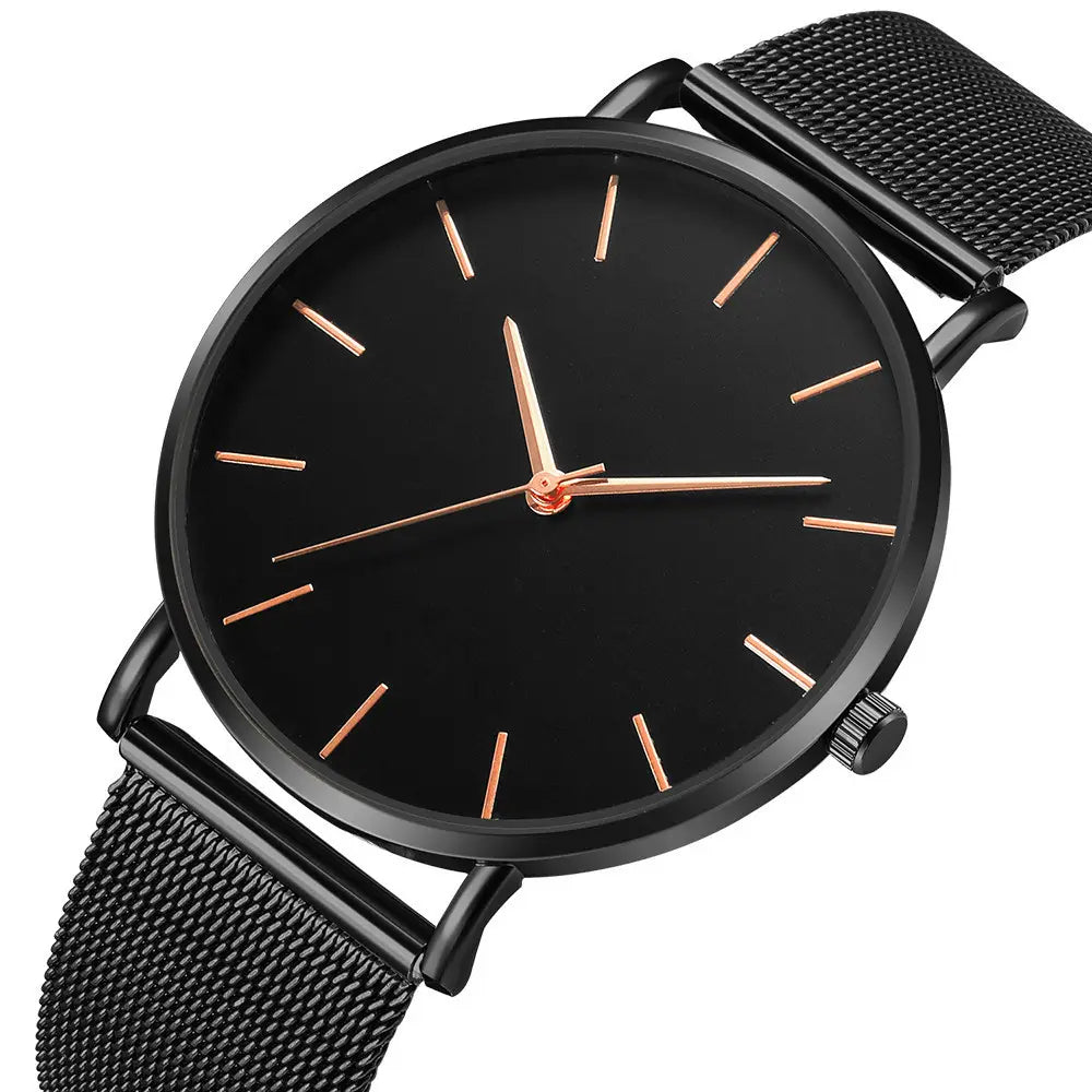 Men's Rose Gold Mesh Watch with Meridian Scale