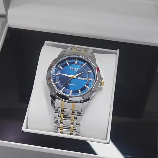 Reloj de Cuarzo de Lujo para Hombre de Acero Inoxidable – Esfera Plateada y Brazalete de Acero