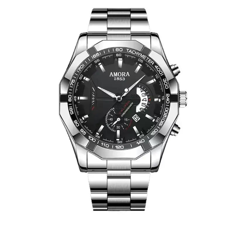 AMORA Men's Luxury Stainless Steel Chronograph Watch – Waterproof Quartz Wristwatch with Date Display
