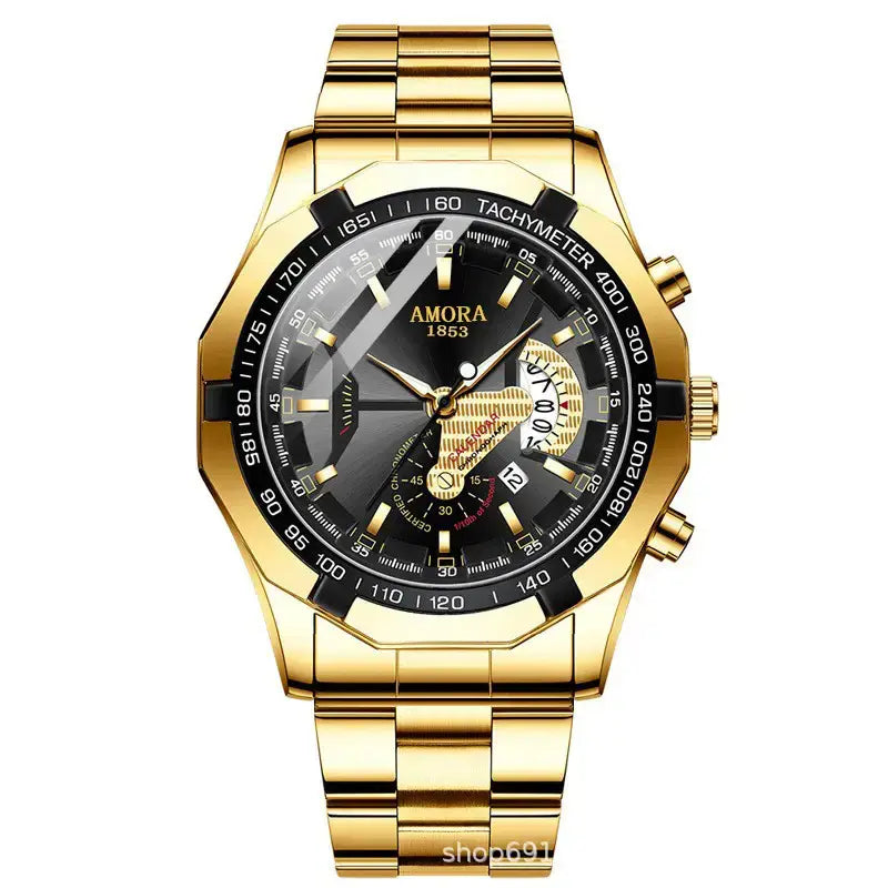 AMORA Men's Luxury Stainless Steel Chronograph Watch – Waterproof Quartz Wristwatch with Date Display