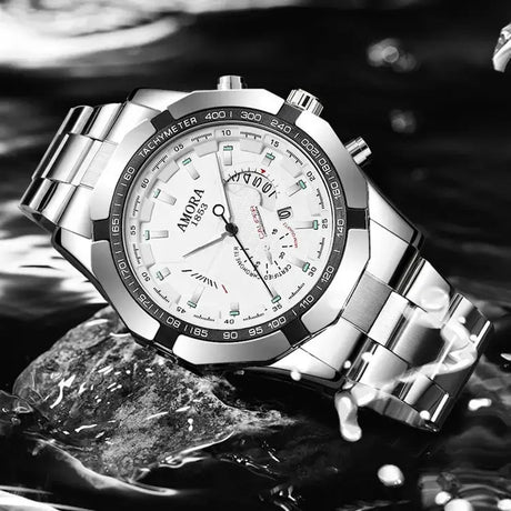 AMORA Luxus-Herrenarmbanduhr aus Edelstahl – Wasserdichte Quarz-Armbanduhr mit Datumsanzeige