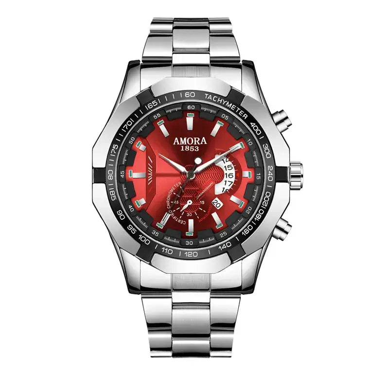 AMORA Men's Luxury Stainless Steel Chronograph Watch – Waterproof Quartz Wristwatch with Date Display