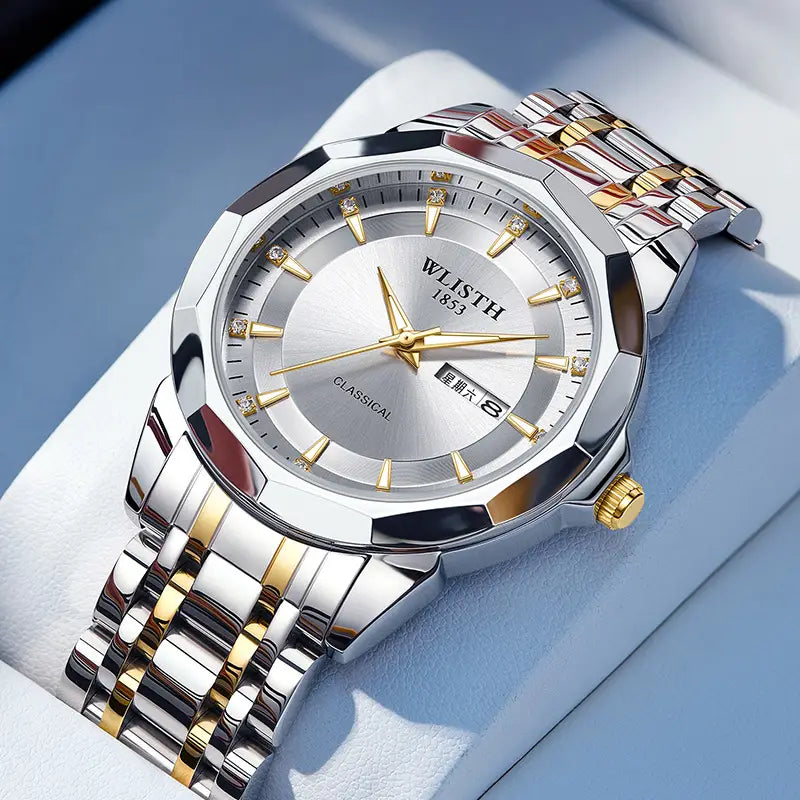 Men's Luxury Stainless Steel Quartz Watch – Silver Dial & Steel Bracelet