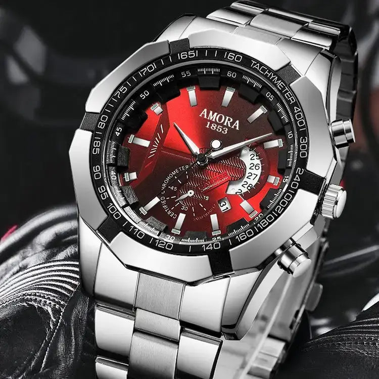 AMORA Men's Luxury Stainless Steel Chronograph Watch – Waterproof Quartz Wristwatch with Date Display