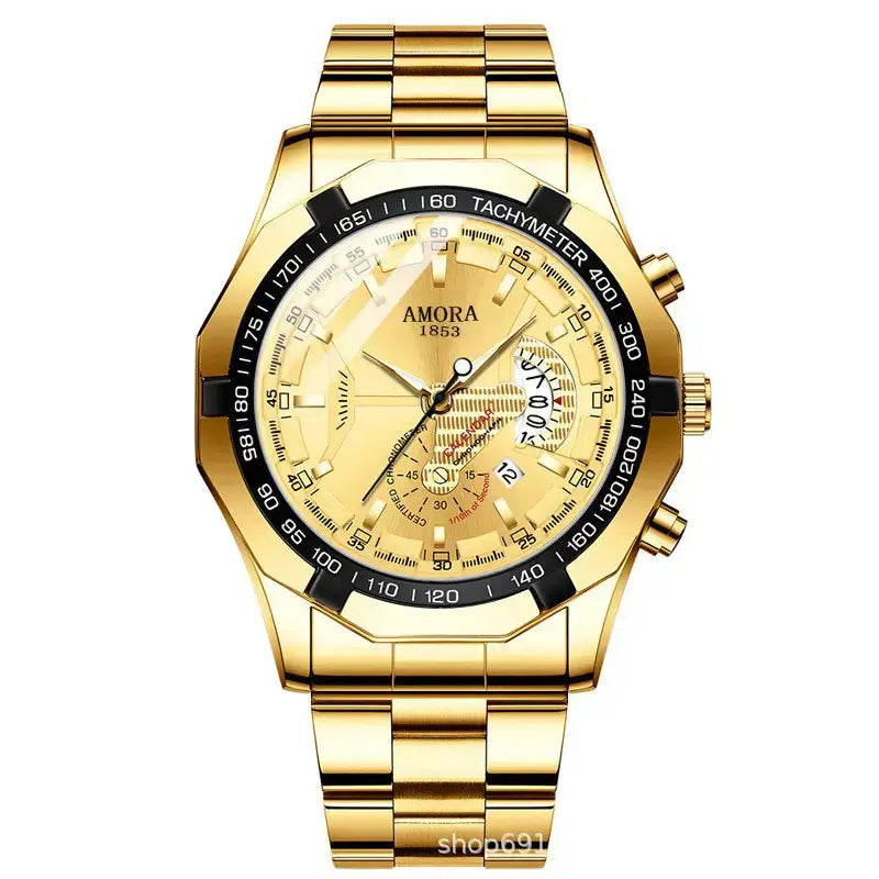 AMORA Men's Luxury Stainless Steel Chronograph Watch – Waterproof Quartz Wristwatch with Date Display