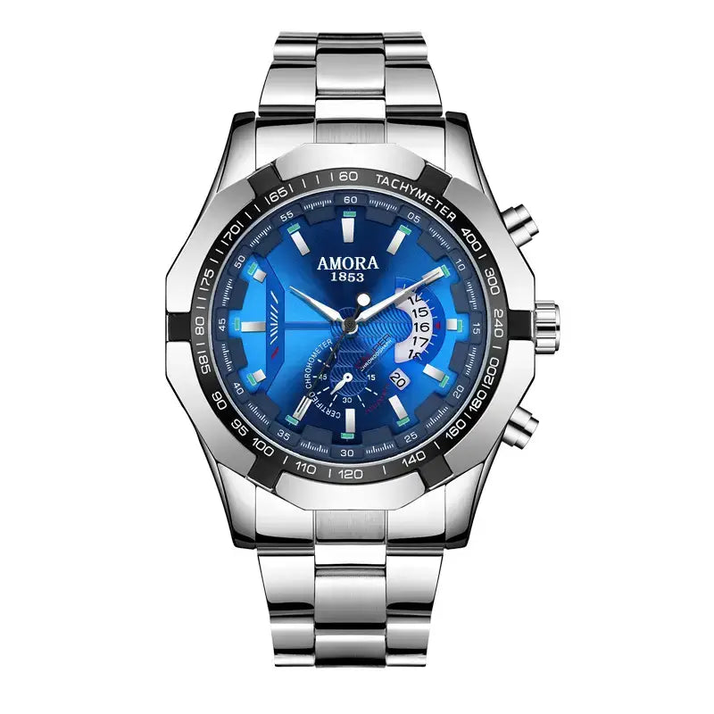 AMORA Men's Luxury Stainless Steel Chronograph Watch – Waterproof Quartz Wristwatch with Date Display