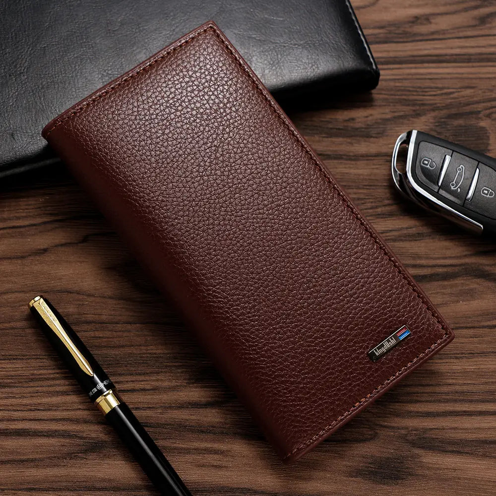 Men’s Premium Long Wallet – Korean Style Pebbled Leather Multi-Card Holder