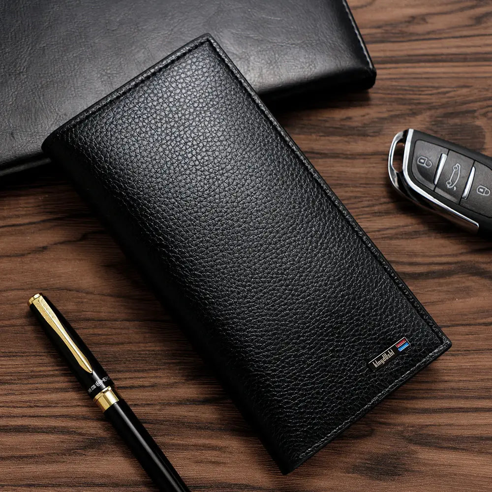 Men’s Premium Long Wallet – Korean Style Pebbled Leather Multi-Card Holder